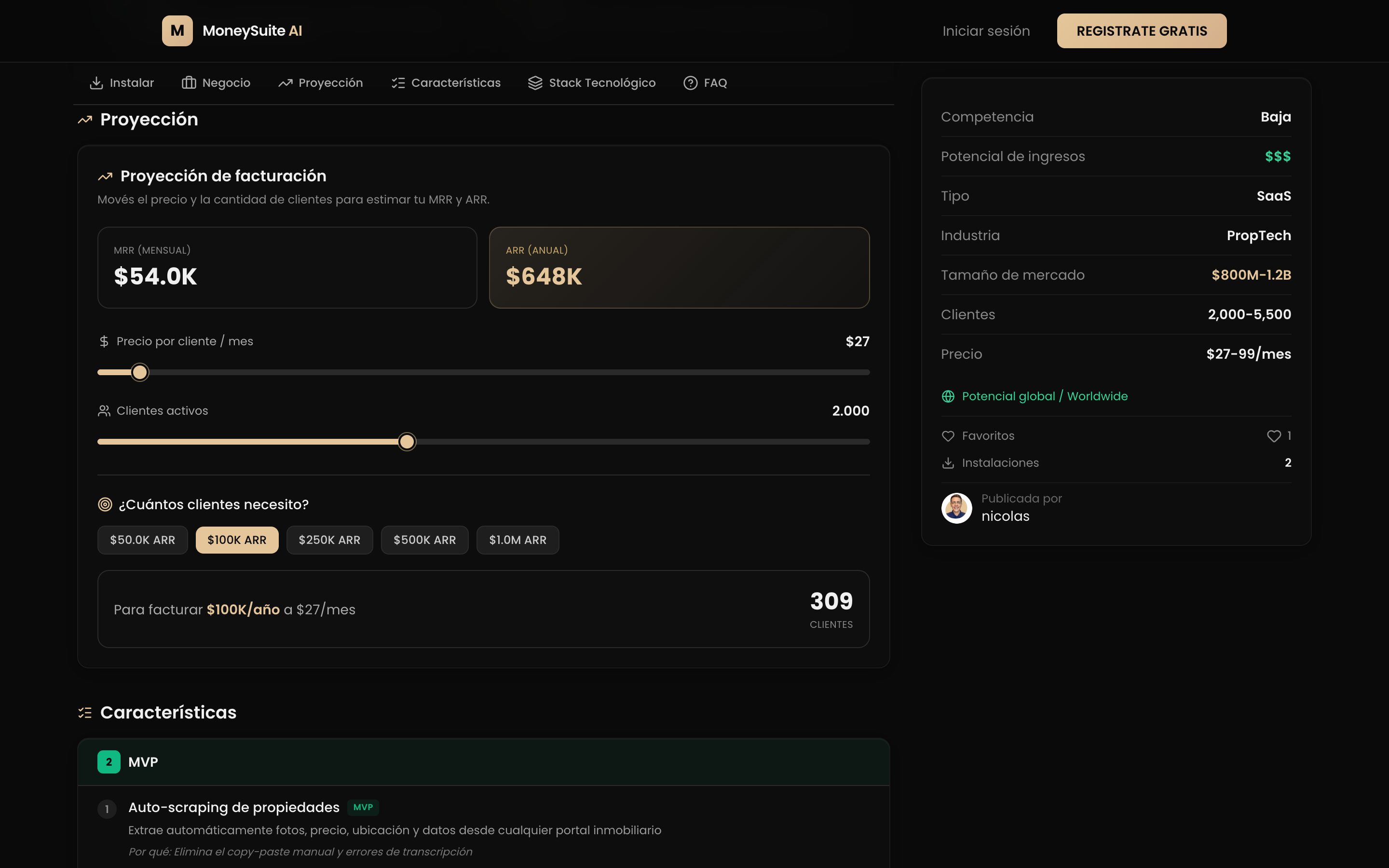 Calculadora de proyección de facturación MRR y ARR